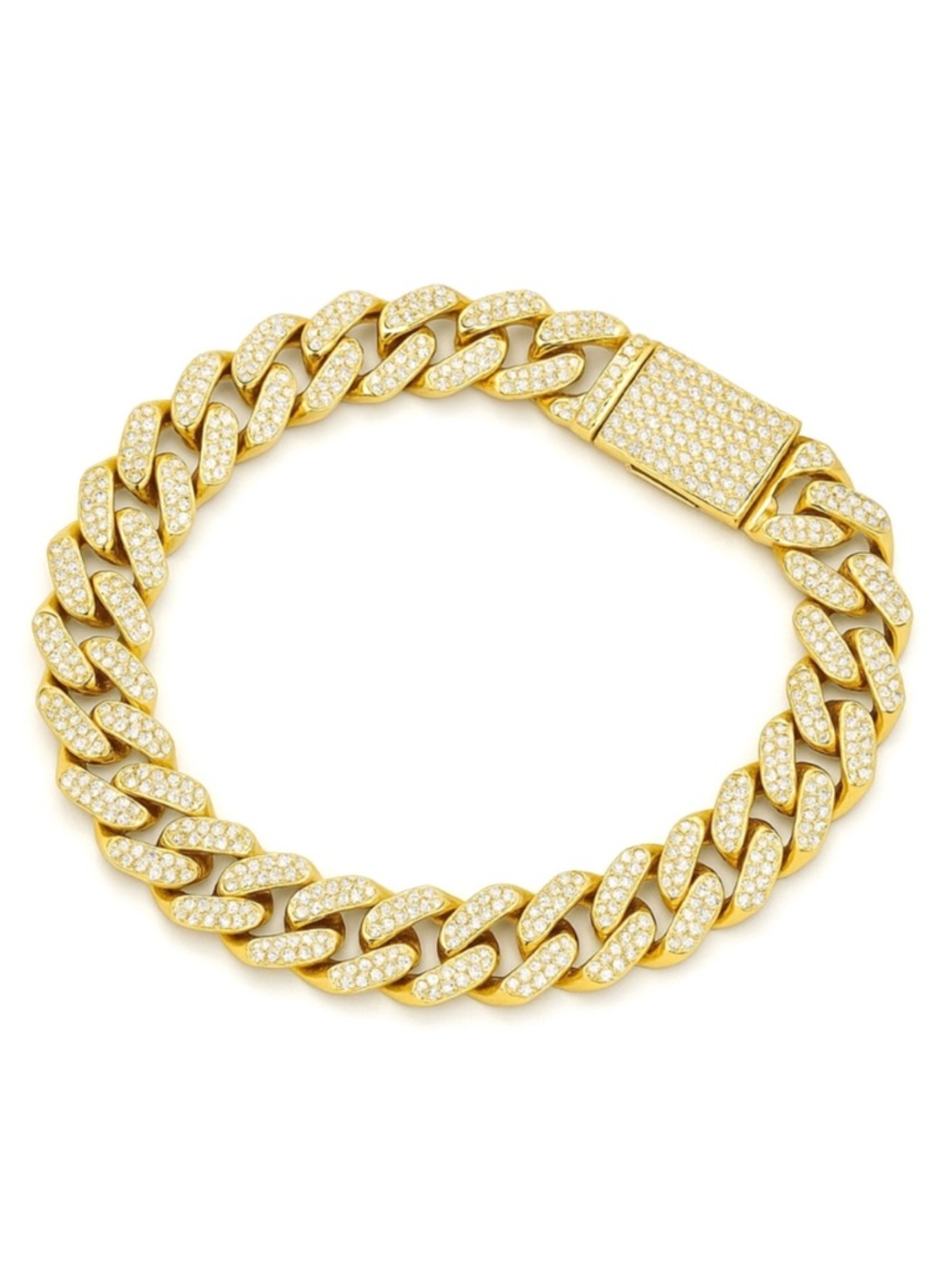 Gold Iced Out Cuban Link Bracelet | CZ Hip Hop Bling Chain | Unisex 7”